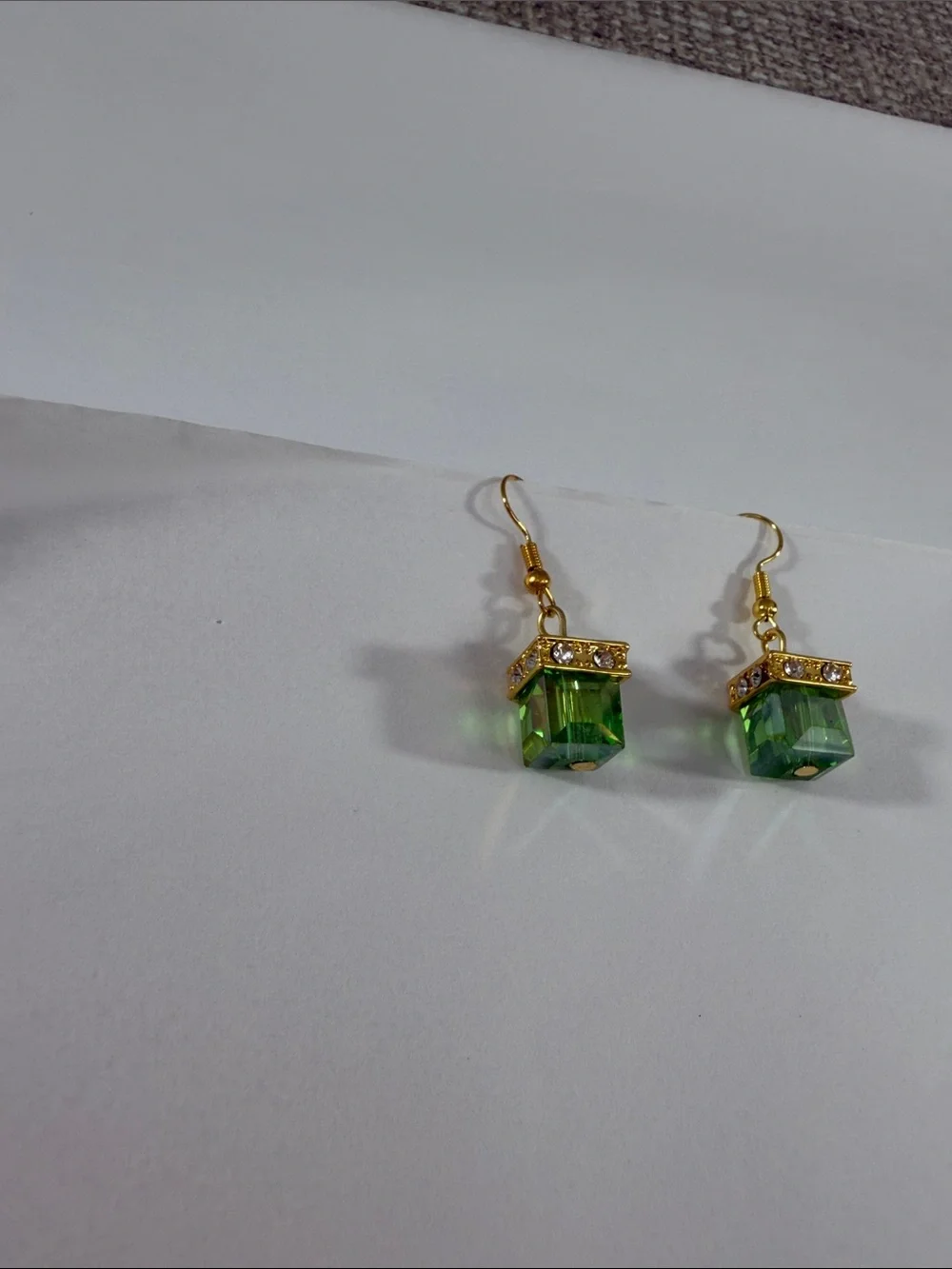 Gold-Tone Green Crystal Drop Earrings
